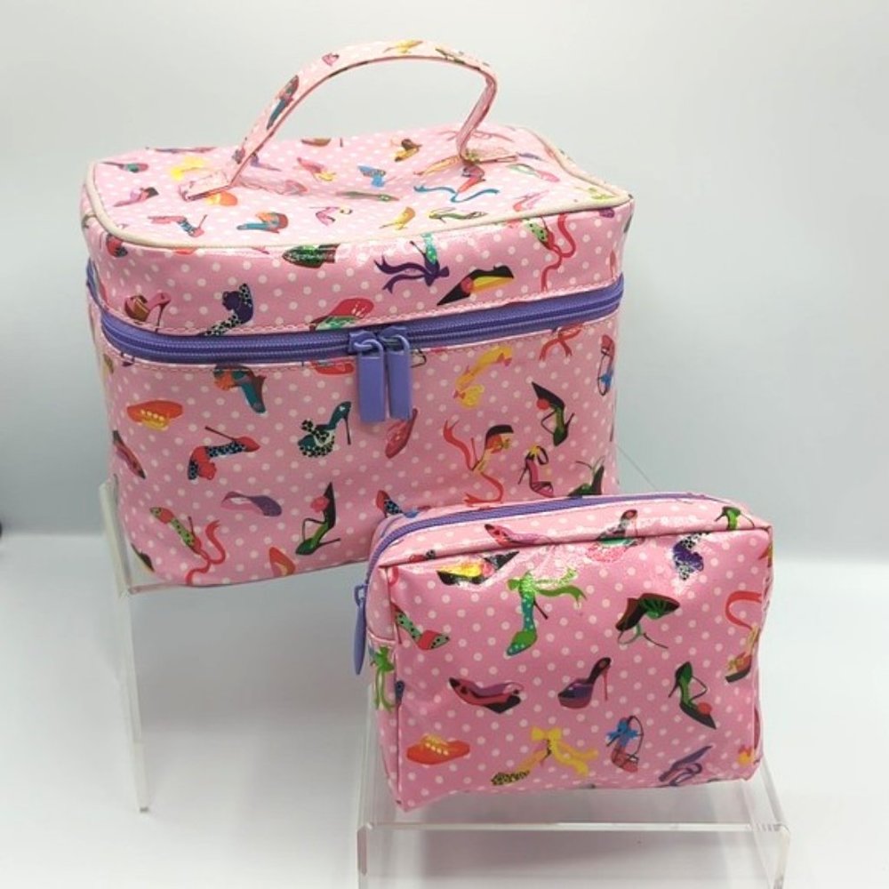 Paperchase Set of 2 Cosmetic/Make Up Travel Bags Pink Polk A Dot Heels